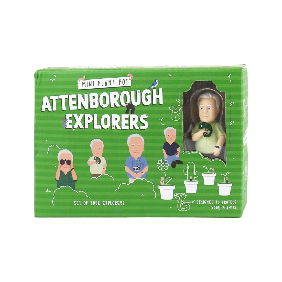 Gift Republic - Attenborough Explorers Plant Markers - These Attenborough Explorers Will Look After Your Plants, 9.5x14.5x3.5 cm, Green