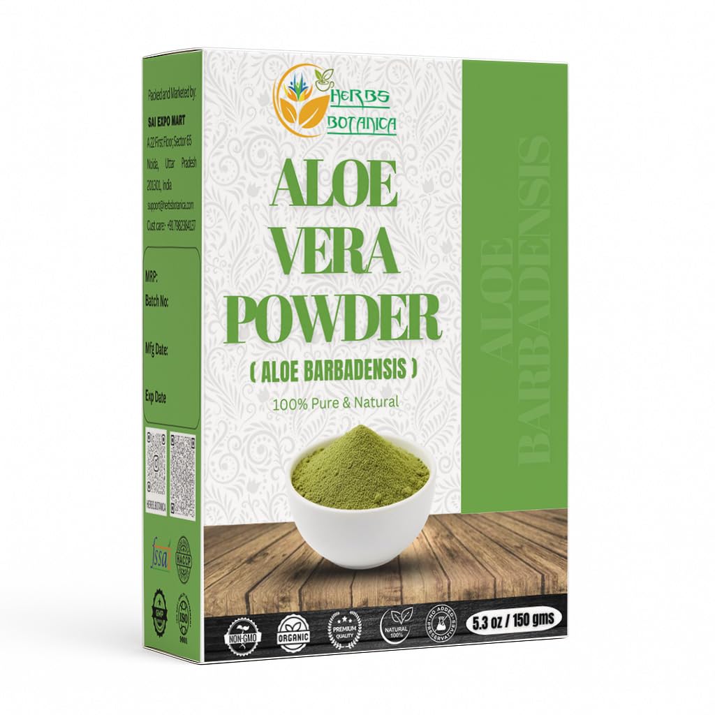 HB Aloe Vera Powder Organic for Hair Growth, Skincare, Haircare Organic, Moisturizing, and Soothing Aloe Barbadensis Vegan NO GMO 5.3oz /150g