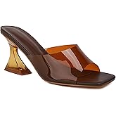 Bapolee Women Sexy Clear Kitten Heels Sandals Transparent Square Open Toe Slipper Dress Shoes
