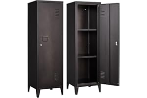 PEUKC Metal Storage Locker, 50" Tall Locker Storage Cabinet for Employees, 3-Tier Storage Cabinet Locker with Lock and Keys for School, Gym, Home, Office Staff (Retro, Assemble Required)