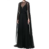 Women Chiffon Long Cape High Low Flowy Poncho Sheer Mesh Shawl and Wraps Capelets Bridal Wedding Evening
