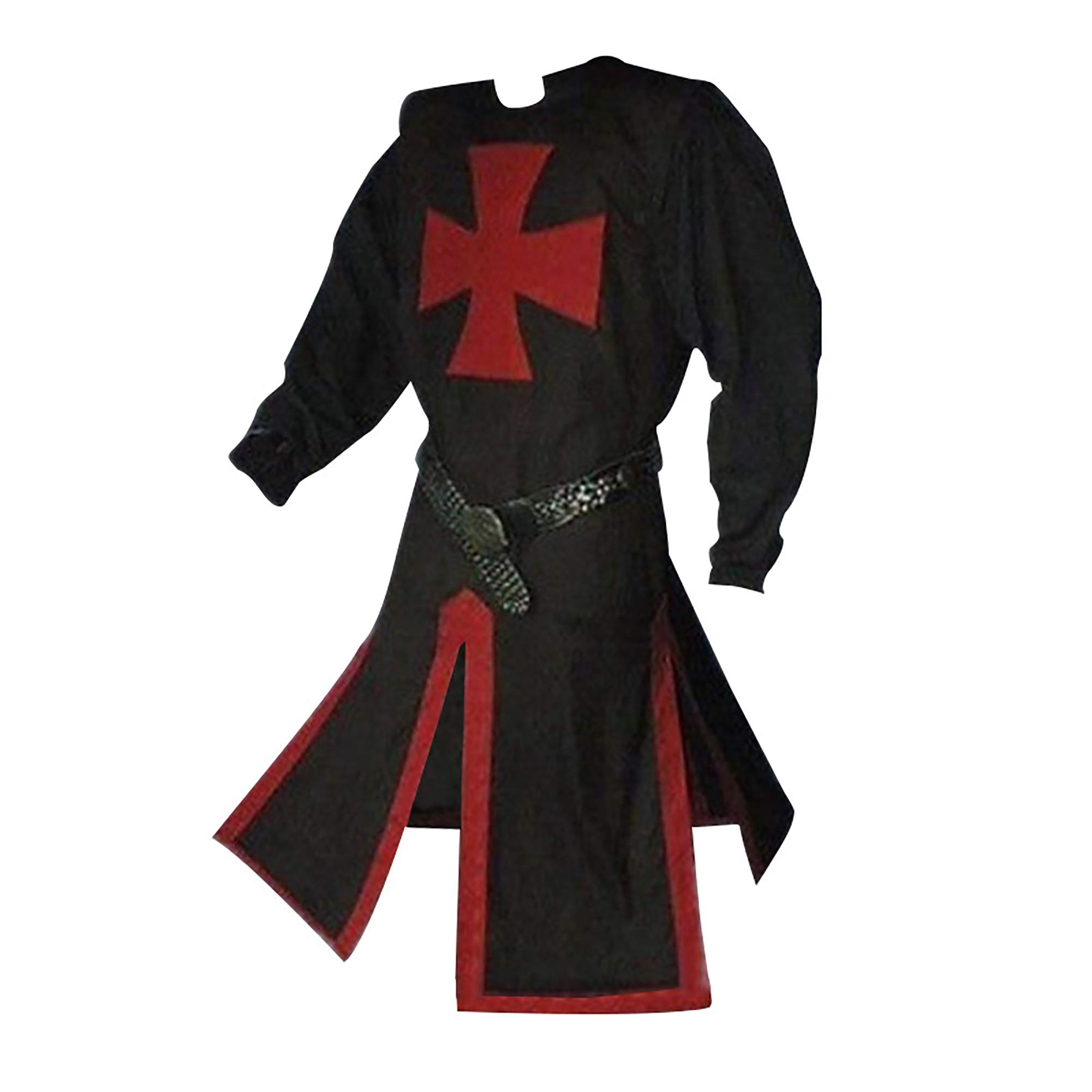 Feynman Medieval Knight Costume - Templar Knight, Crusader, Viking Tunic - Temple, Carnival LARP Cosplay - Men's Noble Black XL