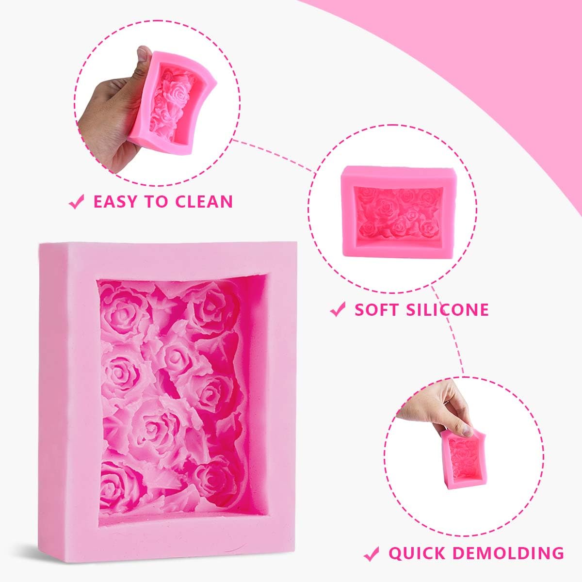 OBTANIM 2 Pcs Silicone Square Rose Flower Fondant Molds Handmade Chocolate Candy Moulds for DIY Craft Art Soap Candle Making Cake Decoration