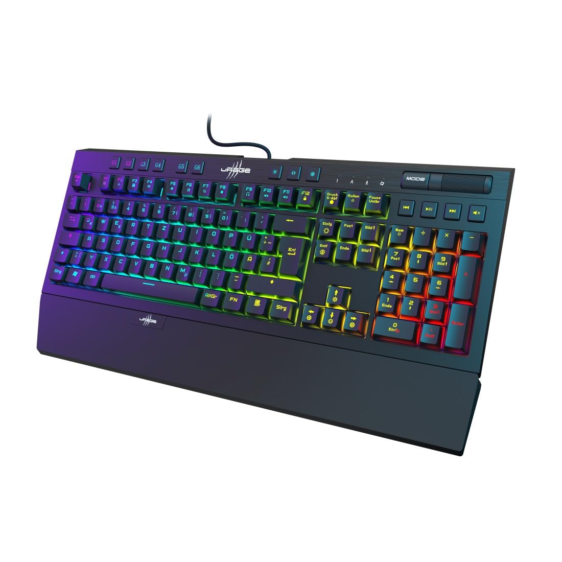 uRage Gaming Tastatur "Exodus 900 Mechanical" QWERTZ (Gamer Keyboard, mechanisch, taktile Switches braun, lautlos, DE Layout, Anti-Ghosting, RGB beleuchtete Tasten, Handballenauflage, Kabel) schwarz 4