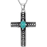 BETHZA Turquoise Cross Necklace 925 Sterling Silver Turquoise Gemstone Religious Cross Pendant Jewelry for Women