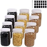12 Pack 16 Oz Clear Plastic Mason Jars With Seal Lids, Extra Labels, 1 Pen, PET Plastic Jars with lids for Kitchen, Home, Cra