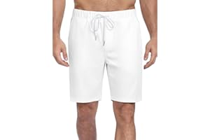 TUREFACE Mens Sports Gym Shorts White 8 Inch Quick Dry Lightweight Summer Casual Beach Vacation Shorts