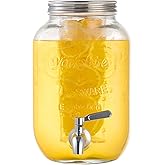 1 Gallon Beverage Dispenser, Glass Drink Dispensers for Parties, Fruit Infuser and Stainless Steel Spigot 100% Leakproof, Beverage Dispenser for Lemonade Sun Tea