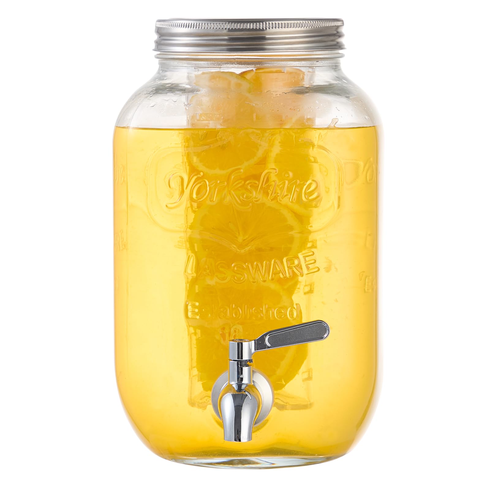 Photo 1 of 1 Gallon Beverage Dispenser, Glass Drink Dispensers for Parties, Fruit Infuser and Stainless Steel Spigot 100% Leakproof, Beverage Dispenser for Lemonade Sun Tea