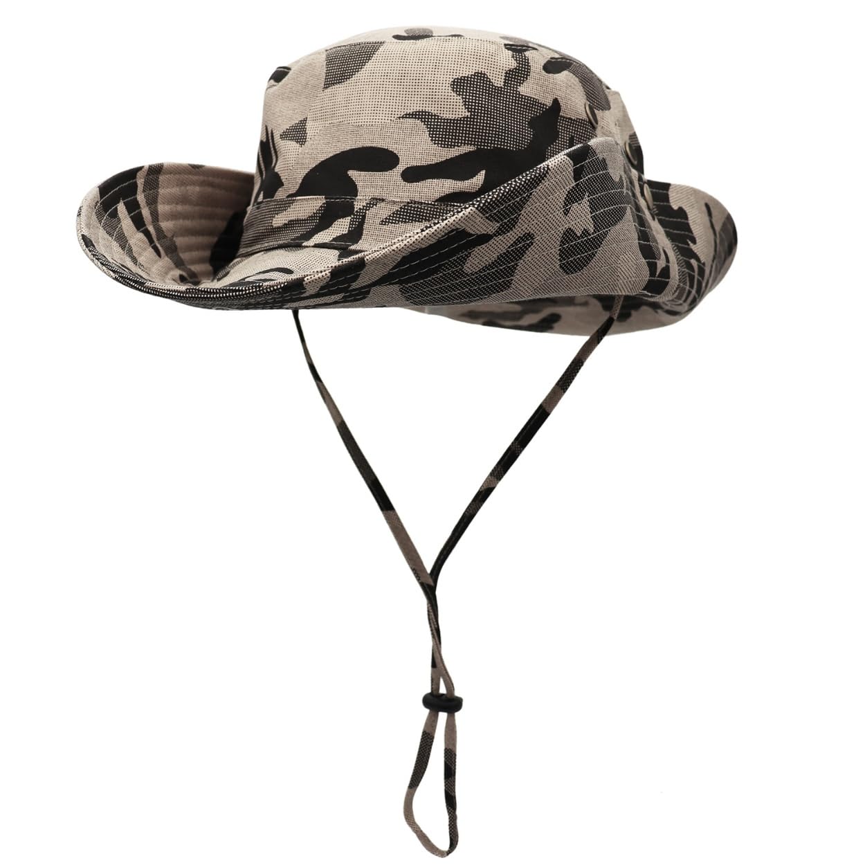 Magracy Mens Camouflage UPF50+ Sun Hats Wide Brim UV Protection Safari Hat Unisex Bucket Boonie Hat Fishing Hats Khaki