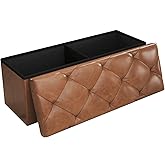 SAMRELAX Ottoman with Storage, 43'' W x 15'' D x 15'' H Storage Ottoman Bench, Leather Ottoman Folding Bench for Living Room, Entryway, End of Bed, Brown