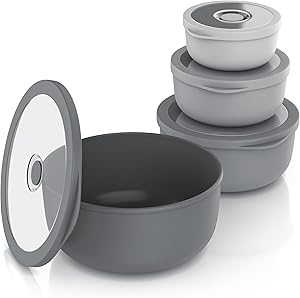 Arendo - Schüssel Set mit Deckel – 4er Set - Salatschüssel Rührschüssel - Schüsselset in verschiedenen Größen – lebensmittelecht – Spülmaschinen und Mikrowellen geeignet – rund 0,35 bis 2 Liter