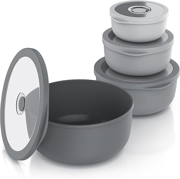 Arendo - Schüssel Set mit Deckel – 4er Set - Salatschüssel Rührschüssel - Schüsselset in verschiedenen Größen – lebensmittelecht – Spülmaschinen und Mikrowellen geeignet – rund 0,35 bis 2 Liter