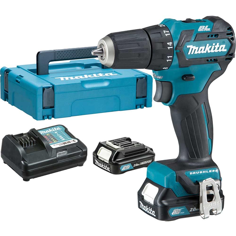 Makita DF332DSAJ 12V Max Li-Ion CXT Brushless Drill Driver Complete with 2 x 2.0 Ah Li-Ion Batteries and Charger Supplied in A Makpac Case