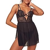 Adore Me Rae Babydoll Dress & G-String Thong - XS-4X Regular & Plus-Size Lace Lingerie Set, Underwire Plunge Bra & Thong