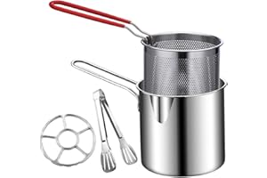 Deep Fryer Pot - Stainless Steel Space-Saving | Deep Fry Pot for Snacks, Chicken Wings, French Fries, Desserts, Home Kitchen,