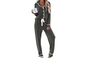 TBMPWISH Womens Long Sleeve Pajamas Set Soft Sleepwear Button Down Shirt and Long Pants Pj Lounge Sets S-XXL with Pockets