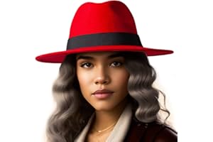 LADYBRO Felt Wide Brim Fedora Hats for Women Men, with Band Belt Buckle, Adjustable
