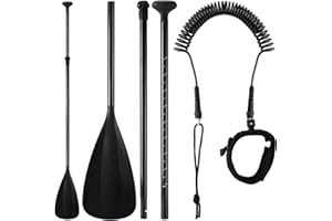 WinnerWhy 2 Pcs Paddle Board Paddle with Surfboard Leash 3 Pieces SUP Paddle Aluminum Alloy Floating Paddle Adjustable Stand Up Paddle Paddleboard Leash for Surfing Standup Paddle Boarding