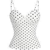 MakeMeChic Women's Polka Dots Lace Tops Sleeveless Bow V Neck Y2k Summer Going Out Tops