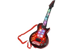 Guitare électrique pour enfants de 3 ans, cadeau de 53,3 cm avec 4 cordes pour tout-petits – Jouets musicaux lumineux pour ga