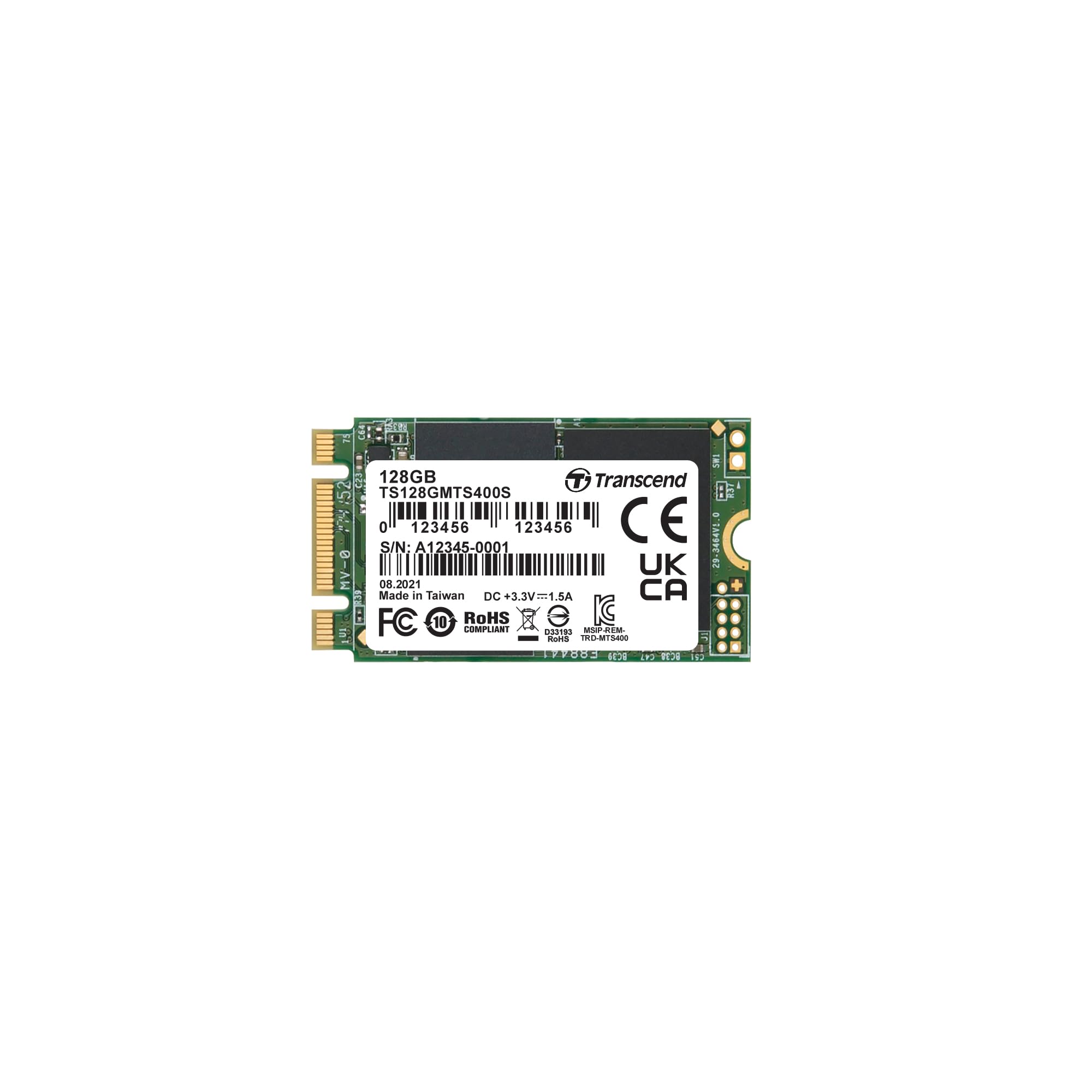 Transcend MTS400S 128GB SATA III 6Gb/s SSD, Read/Write up to 500/150 mb/s with DRAM Cache TS128GMTS400S