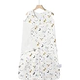 Ftikvo Swaddle-Blanket Baby Girl & Boy Swaddles Newborn Infant Transition 100% Cotton Wrap Blankets, 3-Way Adjustable Wearable Blanket, TOG 1.0 (Dinosaur, 3-6 Month)