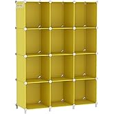 AWTATOS Cube Storage Organizer, Storage Cubes Shelves, 12 Cube Closet Organizers and Storage, DIY Stackable Bookshelf Plastic Clothes Organizer Shelving for Bedroom, Home,Yellow
