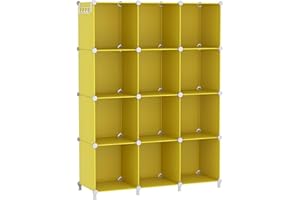 AWTATOS Cube Storage Organizer, Storage Cubes Shelves, 12 Cube Closet Organizers and Storage, DIY Stackable Bookshelf Plastic Clothes Organizer Shelving for Bedroom, Home,Yellow