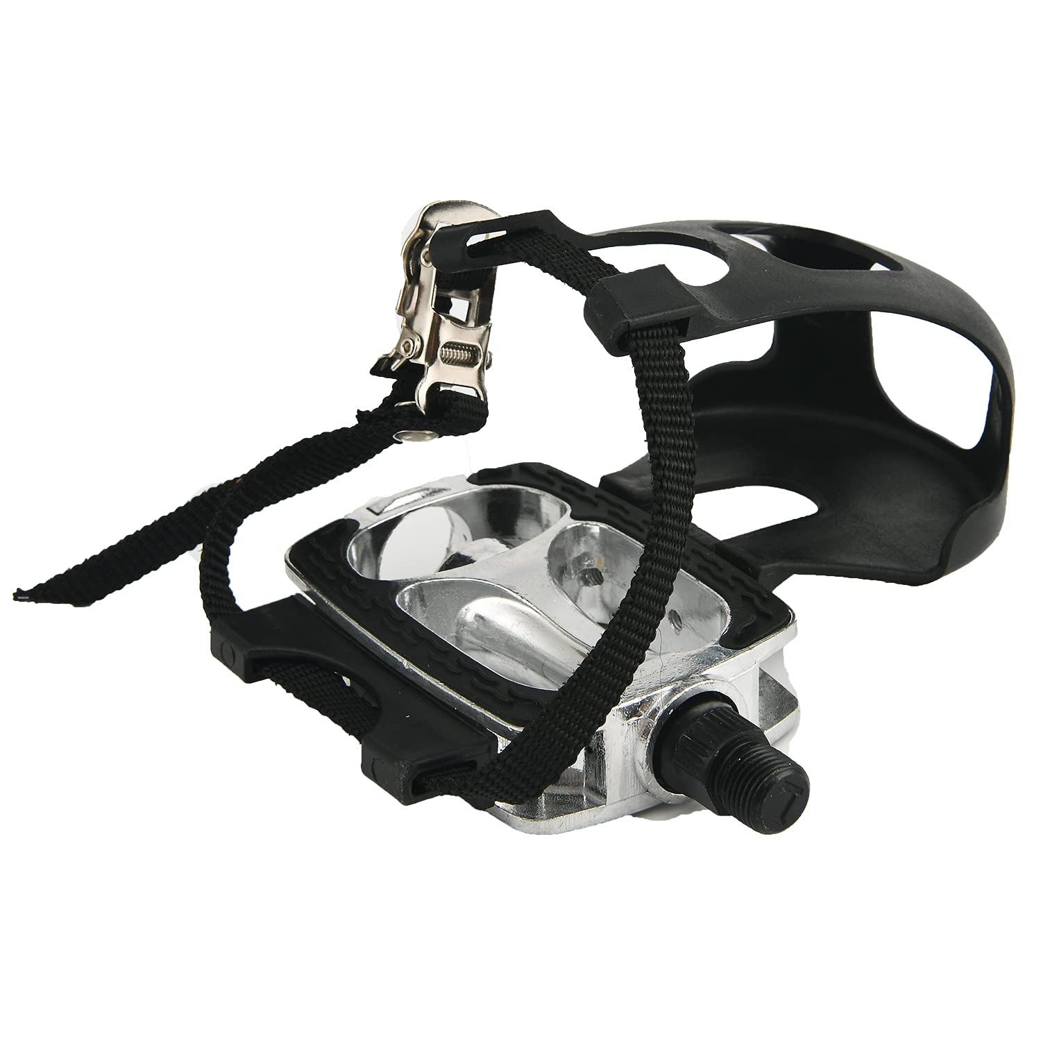 EIRONA 9/16" Aluminum Alloy Bike Pedals with Toe Clips/Cages and Straps, Bicycle Pedals for Spin Indoor Exercise Bike, Mountain Bike