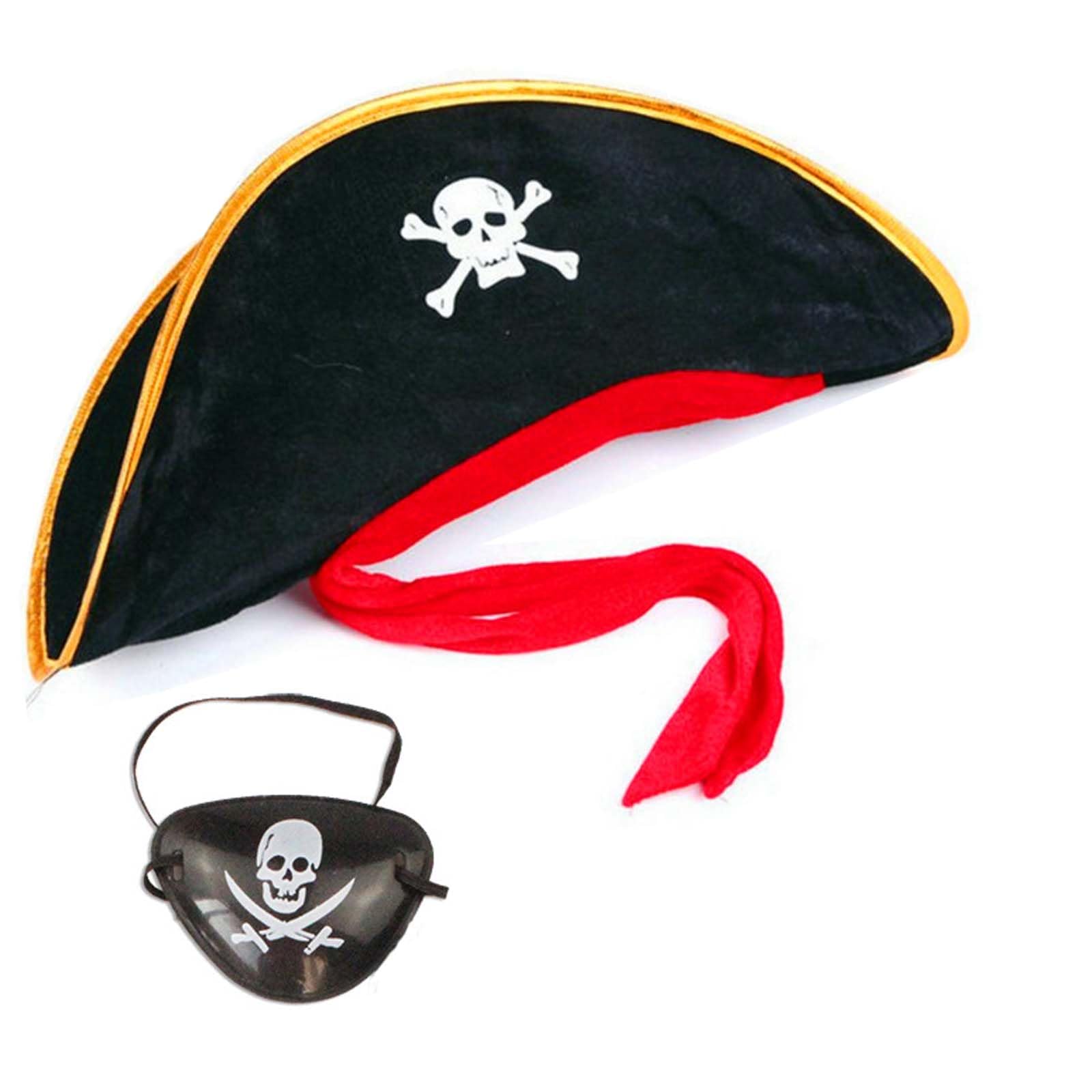 dinghaole Captain Pirate Hat and Eye Patch Set - Halloween Masquerade Party Costume Cap Pirate Theme Party Role Play Cosmetic Accessories