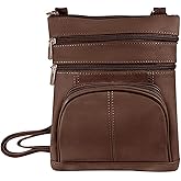 Roma Leathers Genuine Cross Body Purse Bag, Multi-Pocket (Brown)