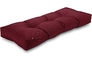 Millsilo Outdoor Bench Cushion, Indoor Tufted Memory Foam Furniture Cushions, Water Resistant Patio Bench Cushions, Non Slip Thicken Garden Settee Kitchen Dining Seat Pads 36x14x4 in, Midnight Red