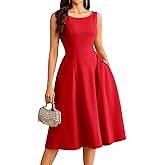 Bridesmay Women's Elegant Crew Neck Swing A Line Wedding Guest Dress Sleeveless Formal Midi Dress with Pockets 2026