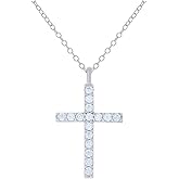 Jewels By Lux Sterling Silver Womens Cubic-Zirconia Cross Religious Charm Necklace