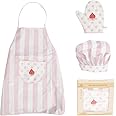 WoodenEdu Kid Apron and Chef Hat Set, 3 Pcs Children Cooking Baking Set Kits Role Play Chef Toy Kid Cooking Gift for Girls Boys (Pink)