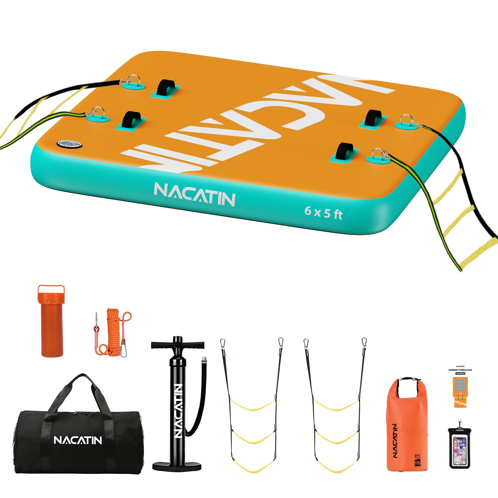 Inflatable Floating Dock Swim Platform, 5ft × 6ft × 6in Multi-Person ...