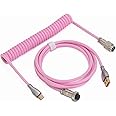 ZDawnn Braided Keyboard Cables 1.5m Coiled Type-C to USB A with Detachable Aviator Connector.for Gaming Keyboard/Tablet (Pink)