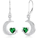 Lab Created Emerald Dangle Earrings 925 Sterling Silver Drops for Women Her