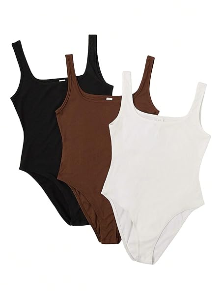 MAKEMECHIC WOMEN’S 3 PACK CASUAL BASIC SLEEVELESS SCOOP NECK RIBBED BODYSUIT TANK TOPS A MULTI M
