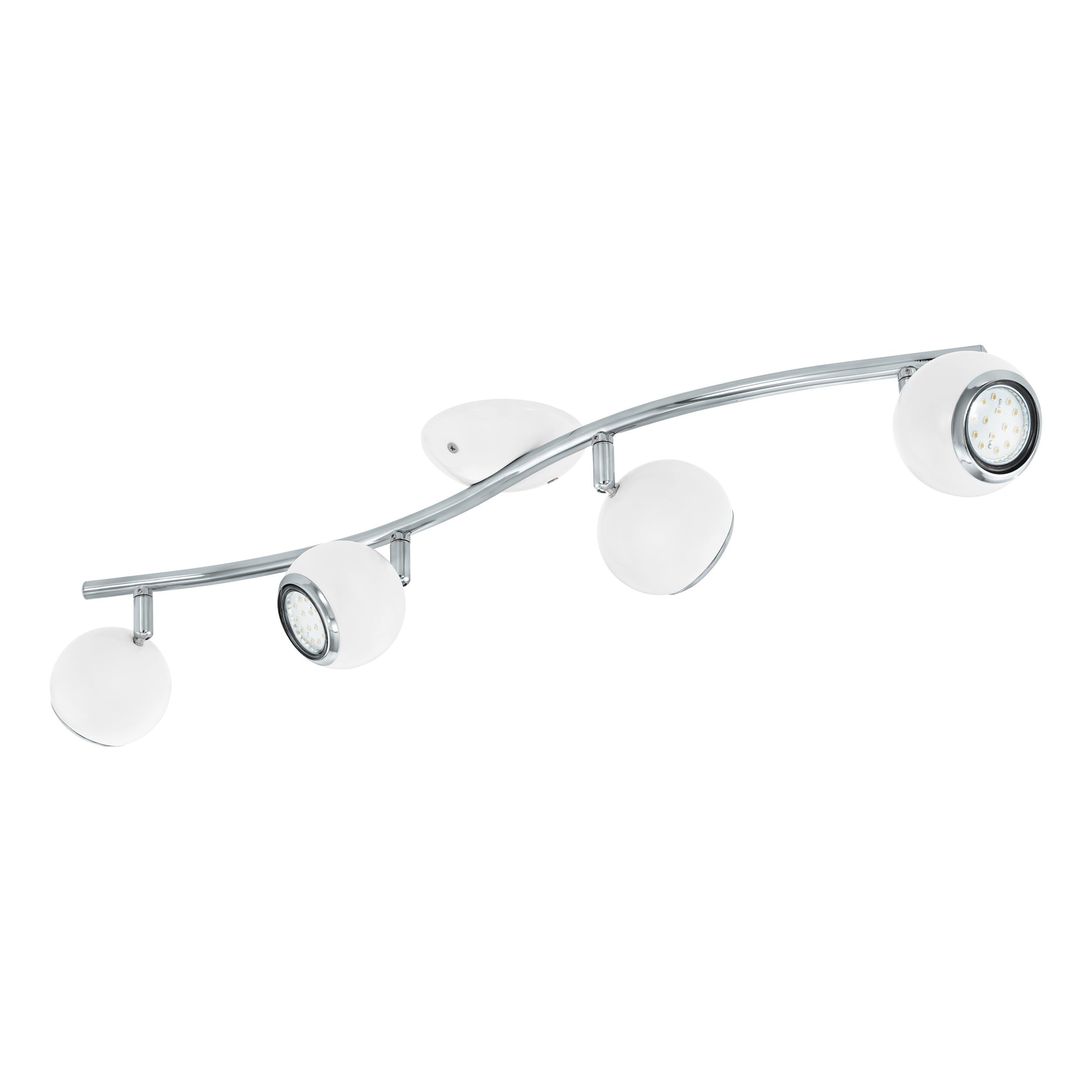 Eglo LED Ceiling Light Bimeda, 4-Light Ceiling Fixture, Metal Ceiling Spotlight in White and Chrome, Living Room Lamp, Spots with GU10 Bulbs, Warm White