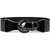 JASGOOD Women Wide Stretch Belt,Vintage Chunky Buckle Elastic Waist Belts Patent Leather Belt 50s Belt for Dress