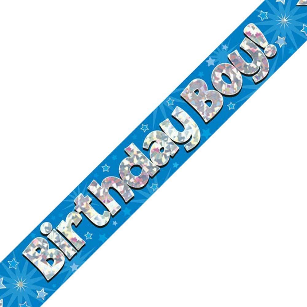 9ft Banner Birthday Boy Blue Holographic, 9 ft