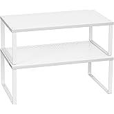 SONGMICS Spice Racks, Set of 2 Metal Cabinet Shelf Organizers, Countertop Organizers, Shelf Risers, Stackable, Expandable, White UKCS401W01