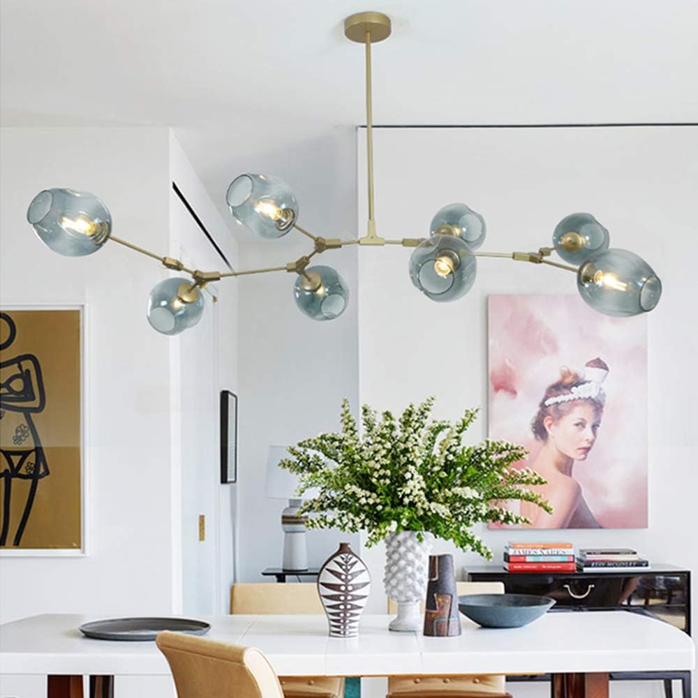 Modern Molecular Chandelier, 8 Light Adjustable Downrod Modern Glass Shade Magic Bean Chandelier for Kitchen Dining Room Living Room, Creative Chandelier Light Fixture E26 Socket: Home Improvement