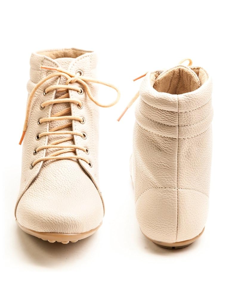 marc loire stylish women's/girl's boots high lace -up cream/solid