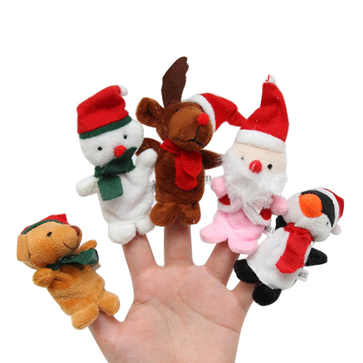 YeahiBaby Christmas Finger Puppets Plush Toy Reindeer Bear Penguin Santa Snowman Figure Toy Hand Puppet Pack of 5