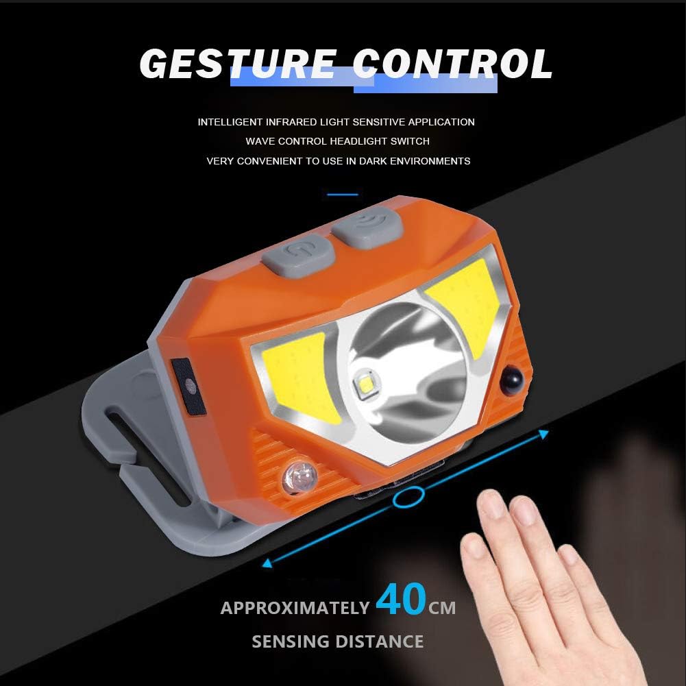 2 Packs Headlamp Flashlight 1000 Lumens USB Rechargeable Headlight, 8 Modes Work Light with Red Light and Motion Sensor, IPX4 Waterproof, Perfect for Camping, Running, Hiking, Fishing & More (Orange) - - 