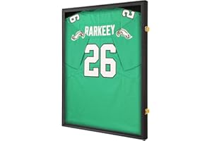 Goazhpon Jersey Frame Display Case for Wall ,Large Lockable T-Shirt Shadow Box with Clear UV Protection Acrylic & Hangers for Football Basketball Baseball Soccer Hockey, Matte Black 1 Pack