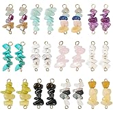 24Pcs Gemstone Chip Beaded Connector Charms Chip Stone Beaded Links Connectors 2 Hole Irregular Stone Link Charms for DIY Necklace Bracelet Earring Jewelry Making